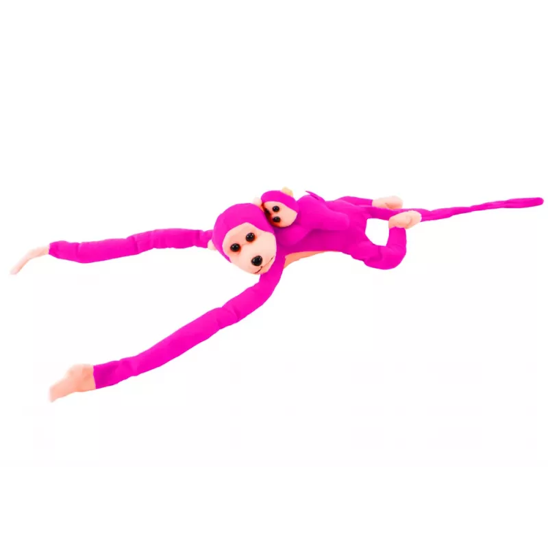 LEAN TOYS Mascot Pluszowa Małpa z Młodym, Ciemny Róż 90 cm