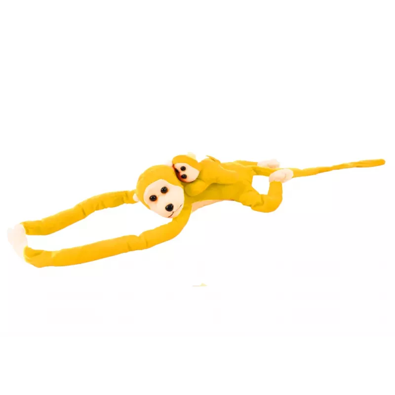 LEAN TOYS Mascot Pluszowa Małpa z Młodym, Żółta 90 cm