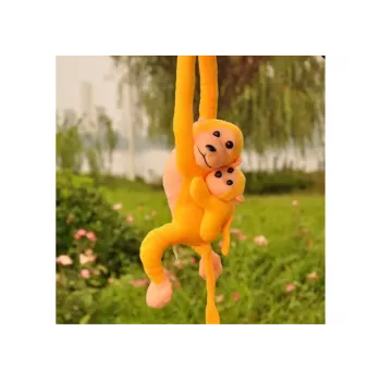 LEAN TOYS Mascot Pluszowa Małpa z Młodym, Żółta 90 cm