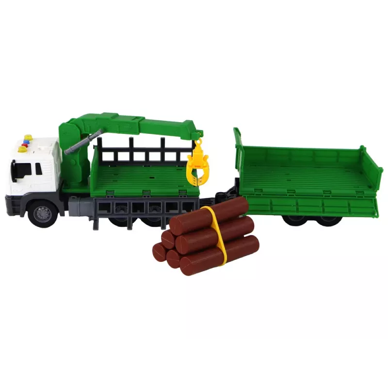 LEAN TOYS Ciężarówka z Żurawiem Napęd Tarcia Dźwięki Zielony Plastik 1:16