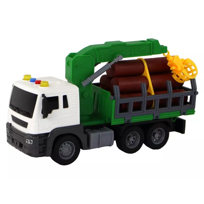 LEAN TOYS Ciężarówka z Żurawiem Napęd Tarcia Dźwięki Zielony Plastik 1:16