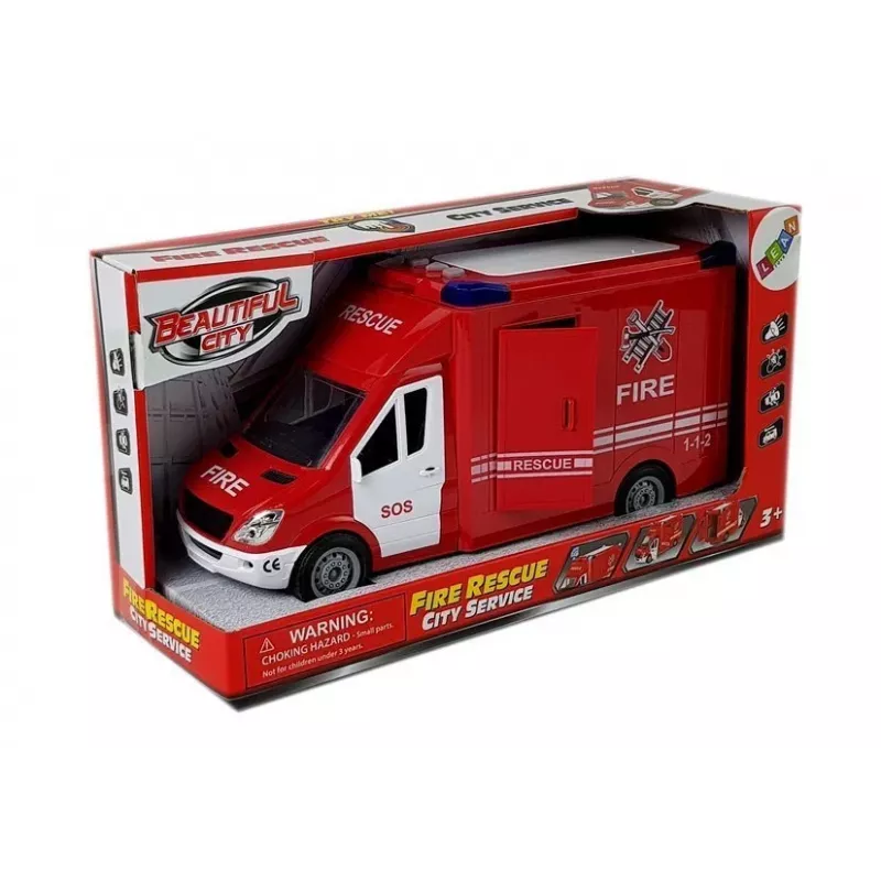 LEAN TOYS Wóz Strażacki z Napędem Tarcia i Dźwiękiem, Otwierane Drzwi