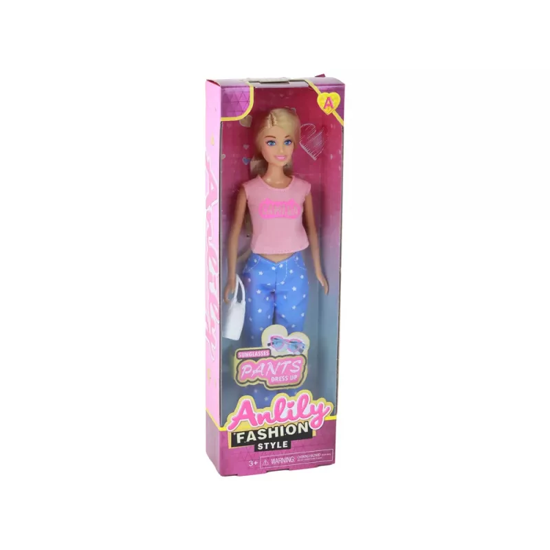 LEAN TOYS Anlily Lalka dla dzieci Długie blond włosy Torebka Okulary Różowa bluzka