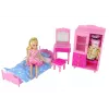 LEAN TOYS Zestaw mebli dla lalek Łóżko Szafa Toaletka dla lalek modowych 29-30 cm, Różowy, 3 elementy