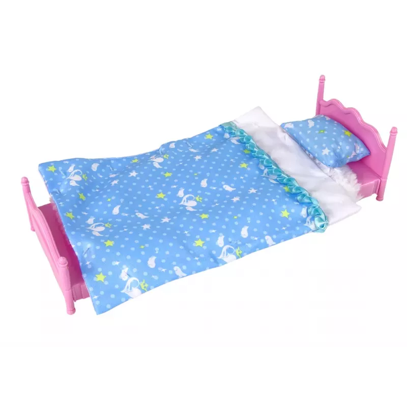 LEAN TOYS Zestaw mebli dla lalek Łóżko Szafa Toaletka dla lalek modowych 29-30 cm, Różowy, 3 elementy