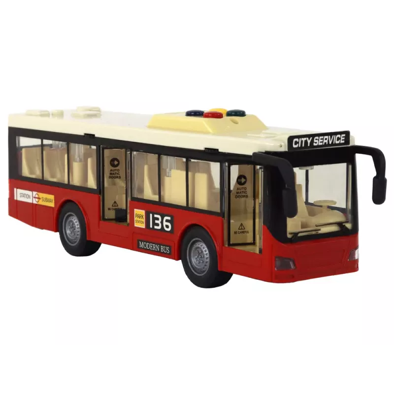 LEAN TOYS Autobus na baterie z światłami i dźwiękami - Czerwony City 1:16