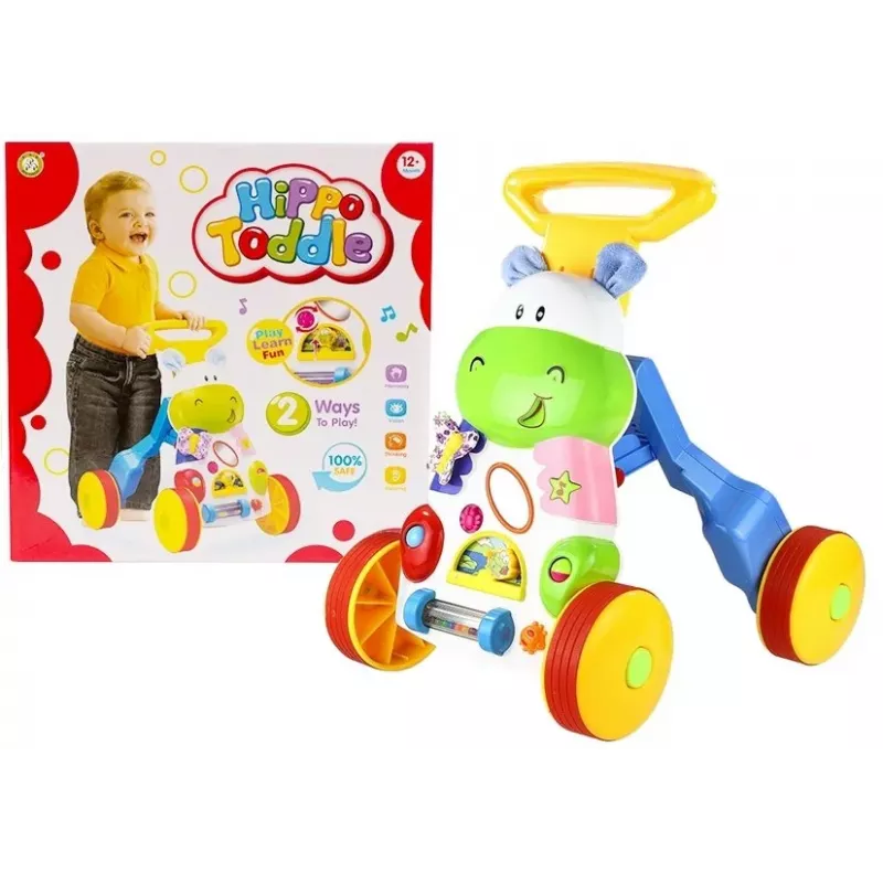 LEAN TOYS Pchacz dla niemowląt i małych dzieci Hipopotam Dźwięki Grzechotki Szeleszczące Lusterko