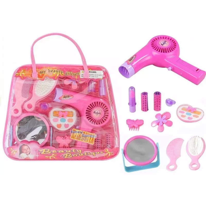 LEAN TOYS Zestaw do włosów dla dziewczynek Beauty Kit z realistyczną suszarką w torbie
