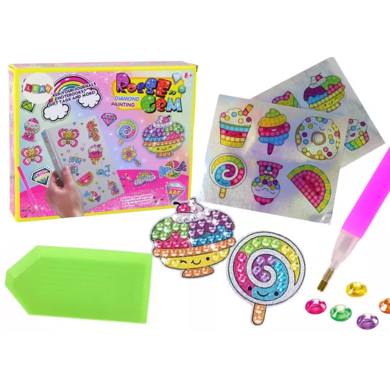 LEAN TOYS Zestaw Naklejek Diamentowych DIY Słodycze Kolorowe Naklejki