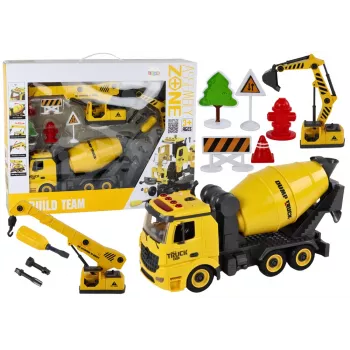 LEAN TOYS Pojazdy Budowlane Dźwięk Światło 1:12 DIY Betoniarka Dźwig Koparka