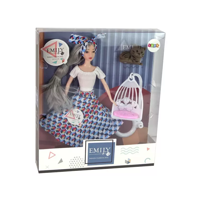 LEAN TOYS Baby Doll Emily Gray Hair Kitten Swing