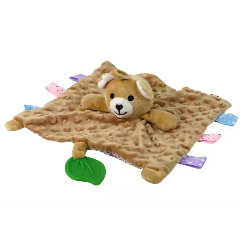 LEAN TOYS Kocyk sensoryczny z misiem, gryzakiem i grzechotką