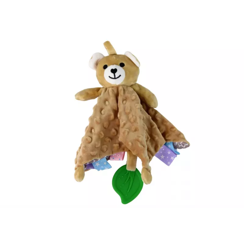 LEAN TOYS Kocyk sensoryczny z misiem, gryzakiem i grzechotką