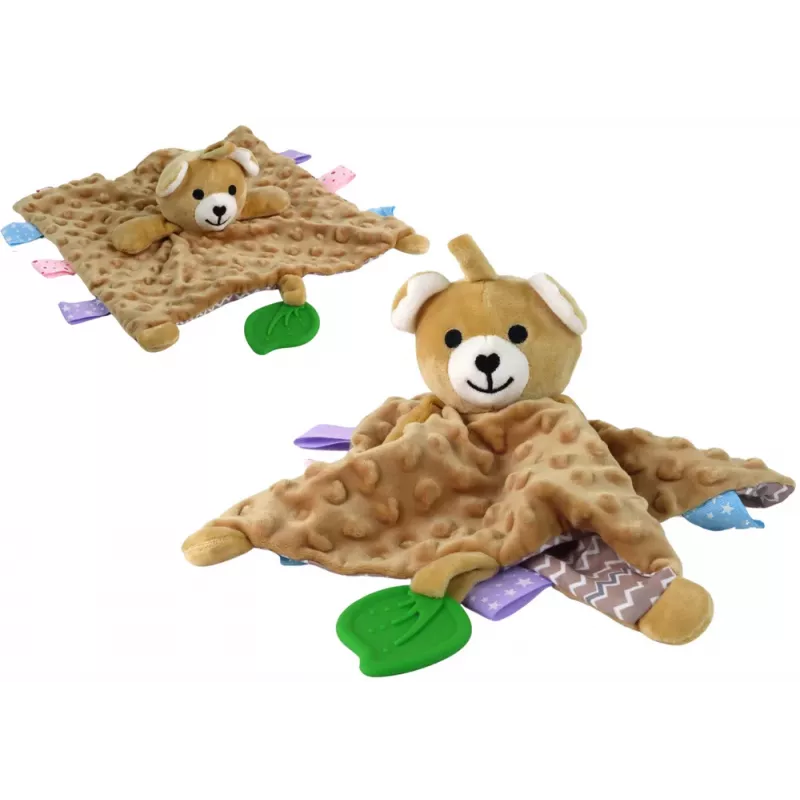 LEAN TOYS Kocyk sensoryczny z misiem, gryzakiem i grzechotką
