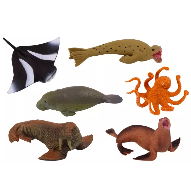 LEAN TOYS Zestaw figurek zwierząt morskich Mors Foka Ośmiornica 6 szt.