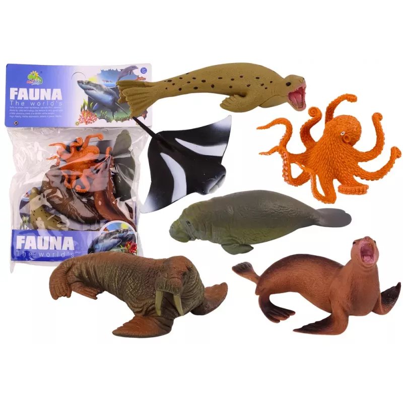 LEAN TOYS Zestaw figurek zwierząt morskich Mors Foka Ośmiornica 6 szt.