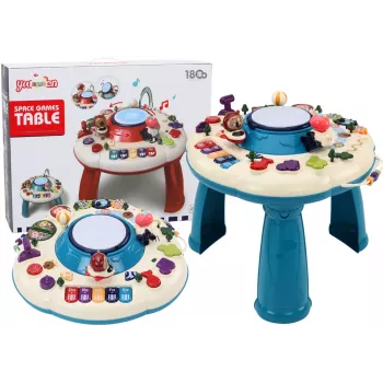 LEAN TOYS Interaktywny Panel Edukacyjny Stół Pianino Bęben Niebieski