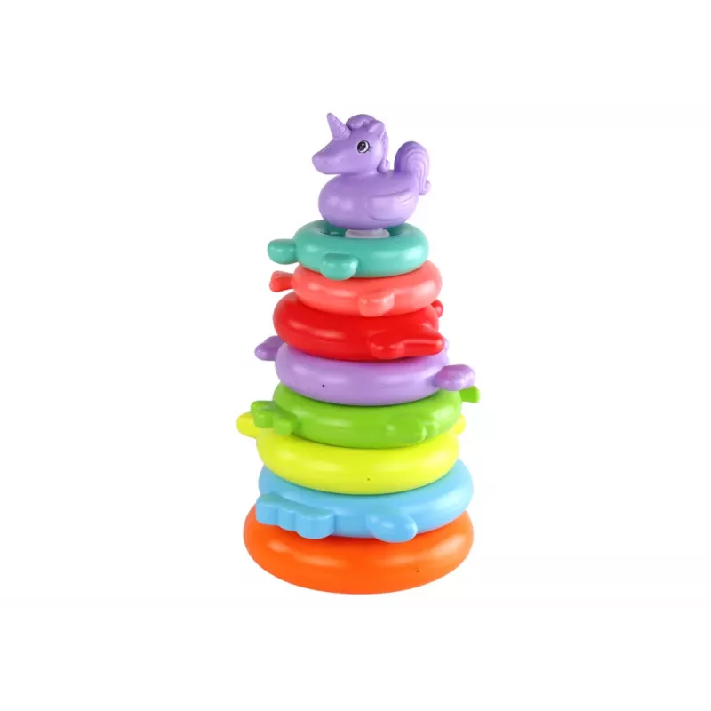 LEAN TOYS Piramida Jednorożec Puzzle 8 Kółek Kolorowe 29cm x 14cm x 14cm