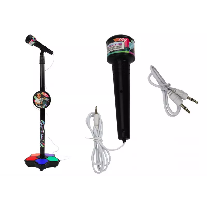 LEAN TOYS Mikrofon ze statywem dla dzieci Karaoke Regulowane światła Czarny