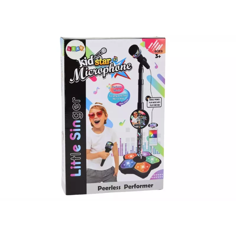 LEAN TOYS Mikrofon ze statywem dla dzieci Karaoke Regulowane światła Czarny