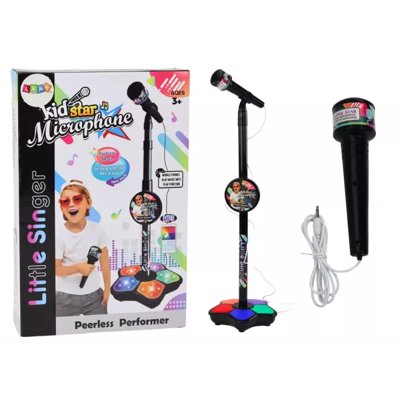 LEAN TOYS Mikrofon ze statywem dla dzieci Karaoke Regulowane światła Czarny