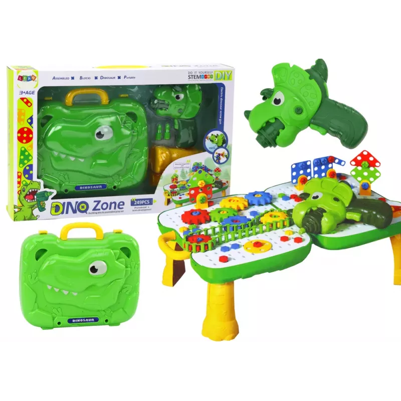 LEAN TOYS Walizka Stół Zestaw DIY Puzzle Klocki Dinozaur Śrubokręt 249 Elementów