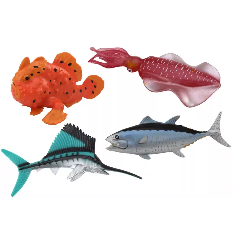 LEAN TOYS Zestaw figurek Zwierzęta Morskie Ryby Oceaniczne Kałamarnica 4 sztuki