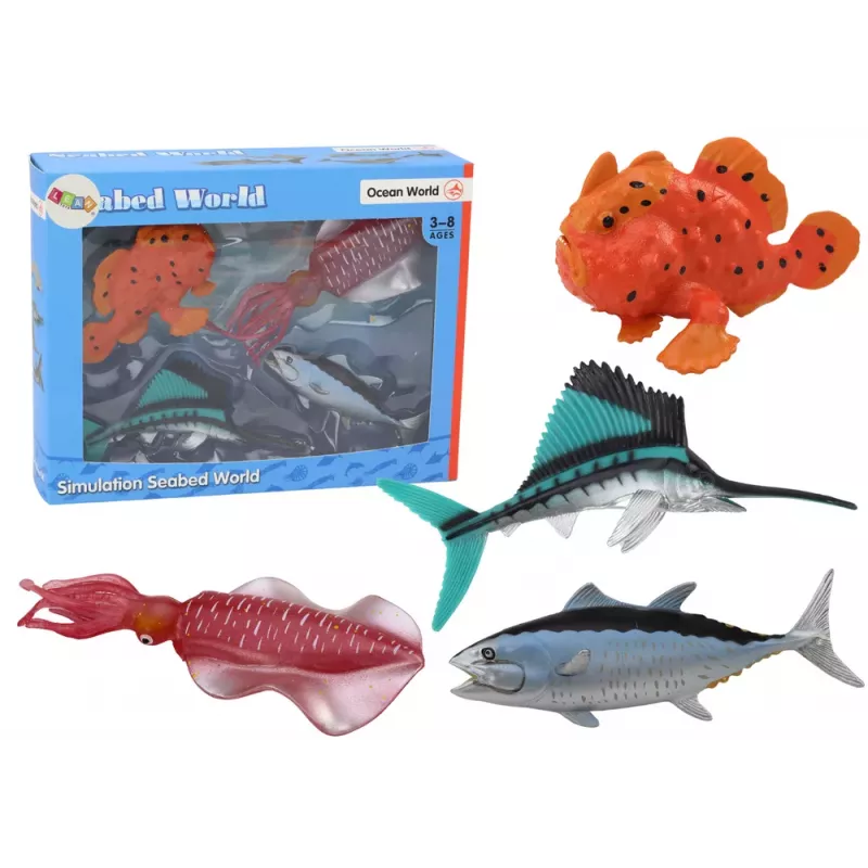 LEAN TOYS Zestaw figurek Zwierzęta Morskie Ryby Oceaniczne Kałamarnica 4 sztuki