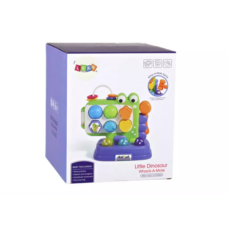 LEAN TOYS Dinozaur Panel Edukacyjny Gra Whack-A-Mole Sortownik Kształtów Dla Dzieci Fioletowy