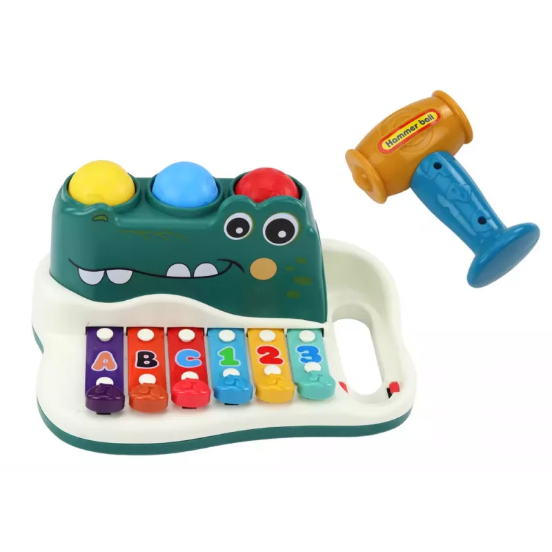 LEAN TOYS Instrument Edukacyjny Krokodyl z Pianinem, Talerzami, Organami i Młotkiem