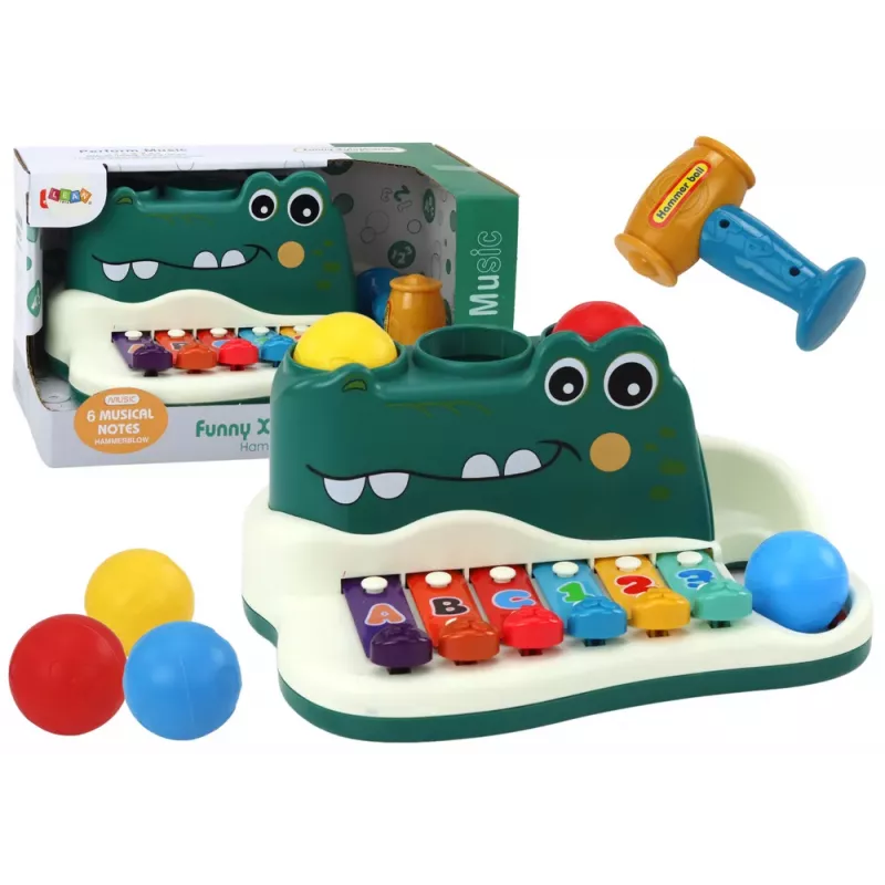 LEAN TOYS Instrument Edukacyjny Krokodyl z Pianinem, Talerzami, Organami i Młotkiem