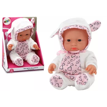 LEAN TOYS Mała Lalka Bobas, Białe Ubranko, Czapeczka, Kokarda, Uszy