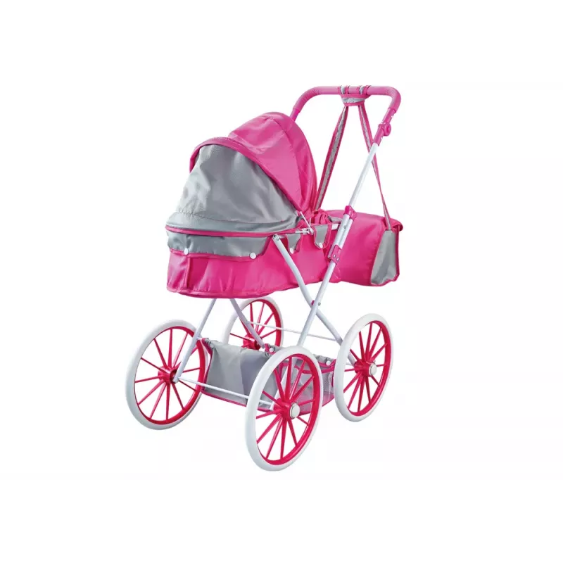 LEAN TOYS Wózek dla lalek Metal Torba Duże Koła Różowy
