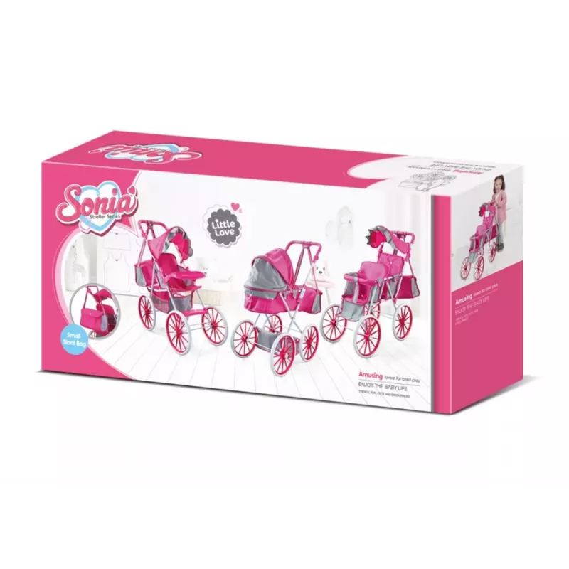 LEAN TOYS Wózek dla lalek Metal Torba Duże Koła Różowy