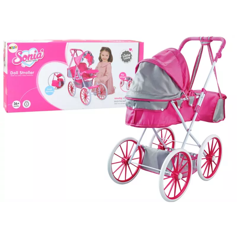 LEAN TOYS Wózek dla lalek Metal Torba Duże Koła Różowy