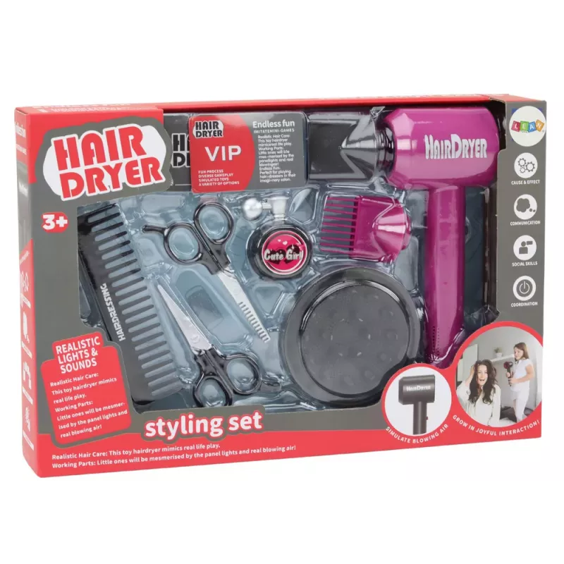 LEAN TOYS Zestaw Fryzjerski Salon Urody Fryzjer Suszarka 10 Elementów
