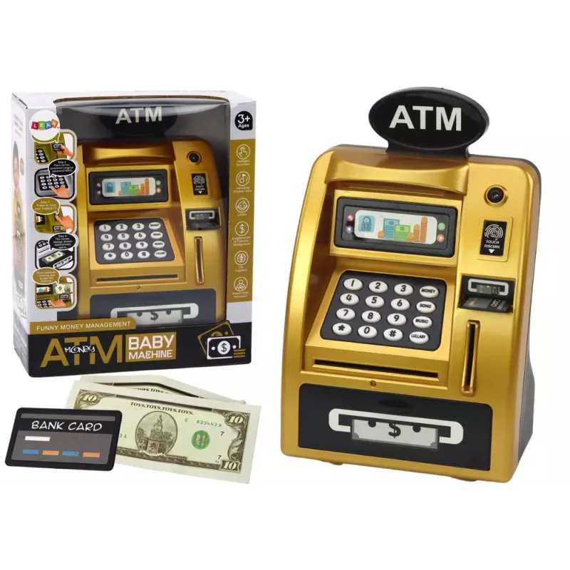 LEAN TOYS ATM Skarbonka Dla Dzieci Ucząca Oszczędzania Złoty Czarny