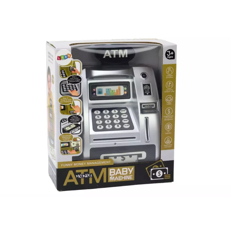 LEAN TOYS ATM Skarbonka Dla Dzieci Nauka Oszczędzania Srebrno-Czarna