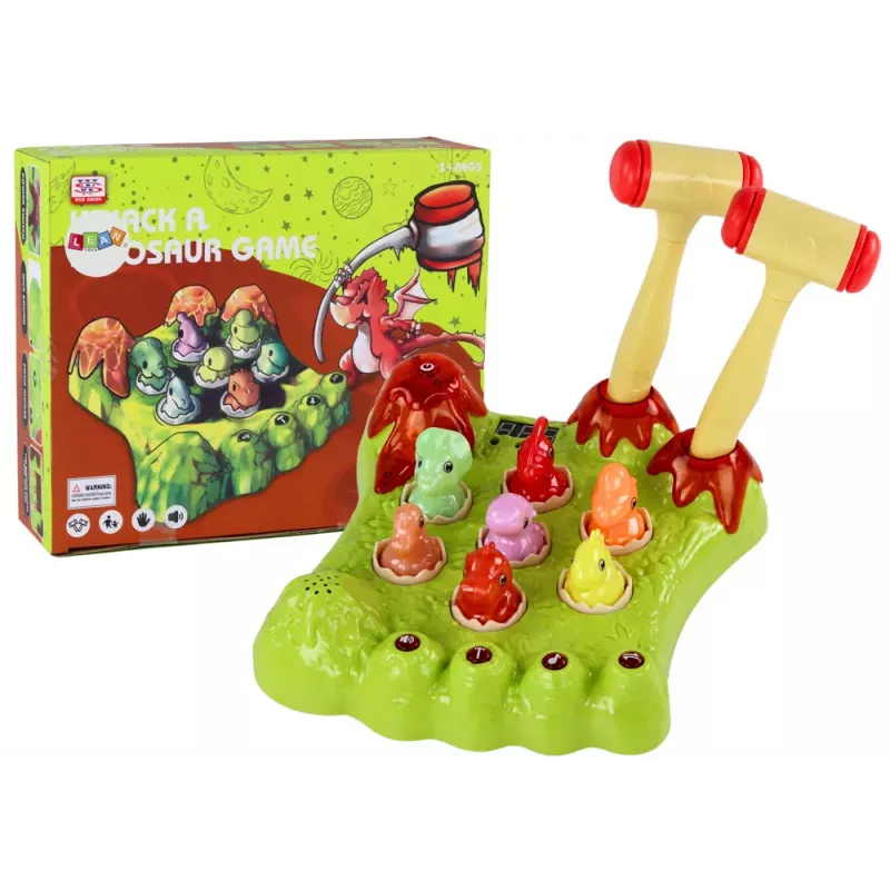 LEAN TOYS Wack-A-Mole Game Dinosaurs Board Two Hammers Green Lights Sounds