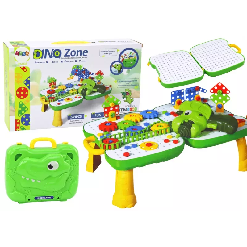 LEAN TOYS Zestaw DIY Walizka-Stół Klocki Puzzle Dinozaur Śrubokręt 249 Elementów