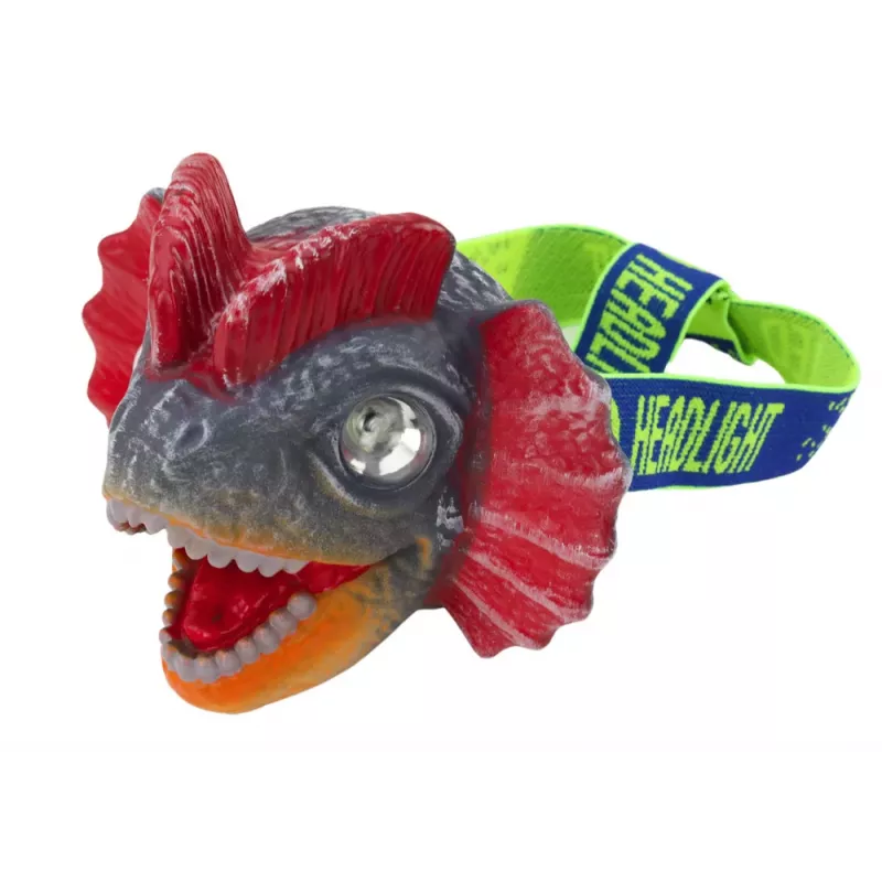 LEAN TOYS Latarka czołowa Dinozaur Regulowana opaska 3 diody LED