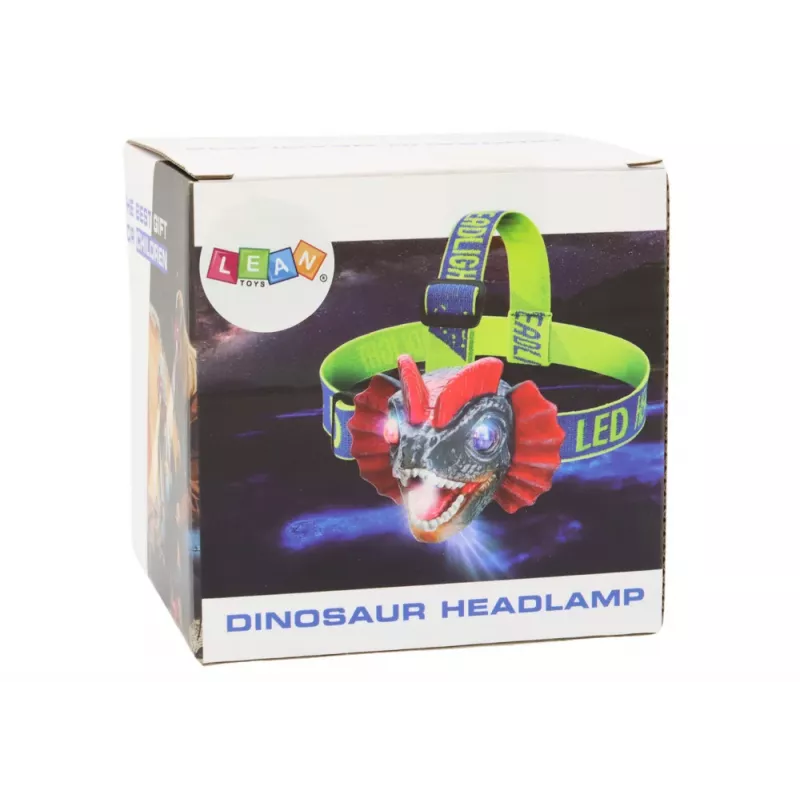 LEAN TOYS Latarka czołowa Dinozaur Regulowana opaska 3 diody LED