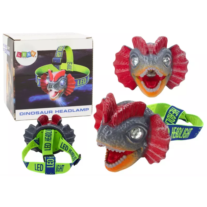 LEAN TOYS Latarka czołowa Dinozaur Regulowana opaska 3 diody LED
