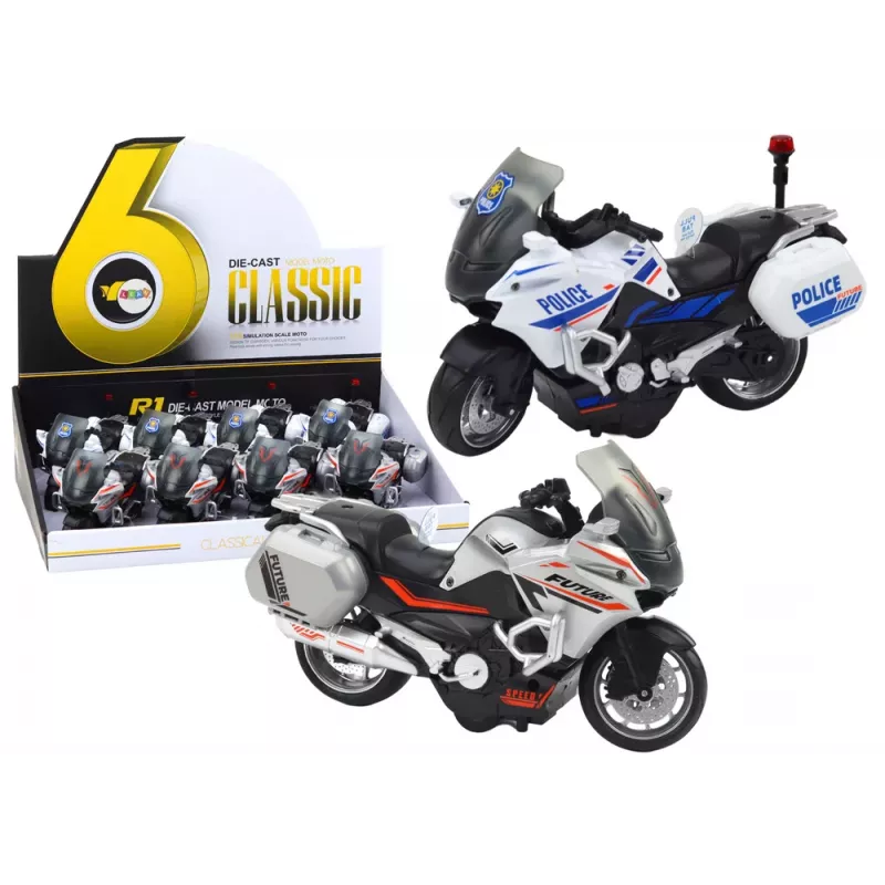 LEAN TOYS Policyjny Motocykl Sportowy z Napędem Ciernym, Skala 1:10
