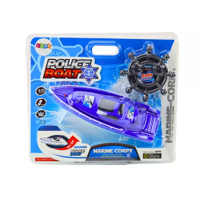 LEAN TOYS Zdalnie Sterowana Łódź Policyjna RC Niebieska 27MHz