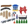 LEAN TOYS Drewniany Zestaw Kolejowy z Posterunkiem Policji i Mostem 3.2m 75 Elementów