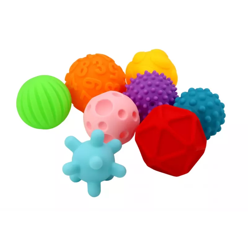LEAN TOYS Zestaw piłek sensorycznych o różnych fakturach, 8 kolorowych sztuk