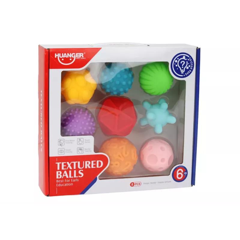 LEAN TOYS Zestaw piłek sensorycznych o różnych fakturach, 8 kolorowych sztuk