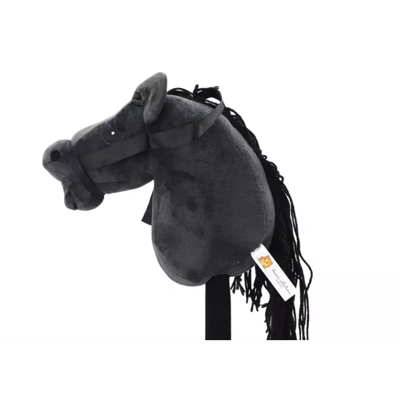 LEAN TOYS Plush Horse Head On A Stick Hobby Horse Long-haired Horse Black with Sounds