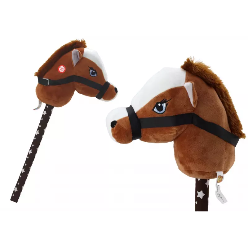 LEAN TOYS Pluszowa Głowa Konia na Kiju Hobby Horse Ciemny Brąz Krótkowłosy Odgłosy Konia
